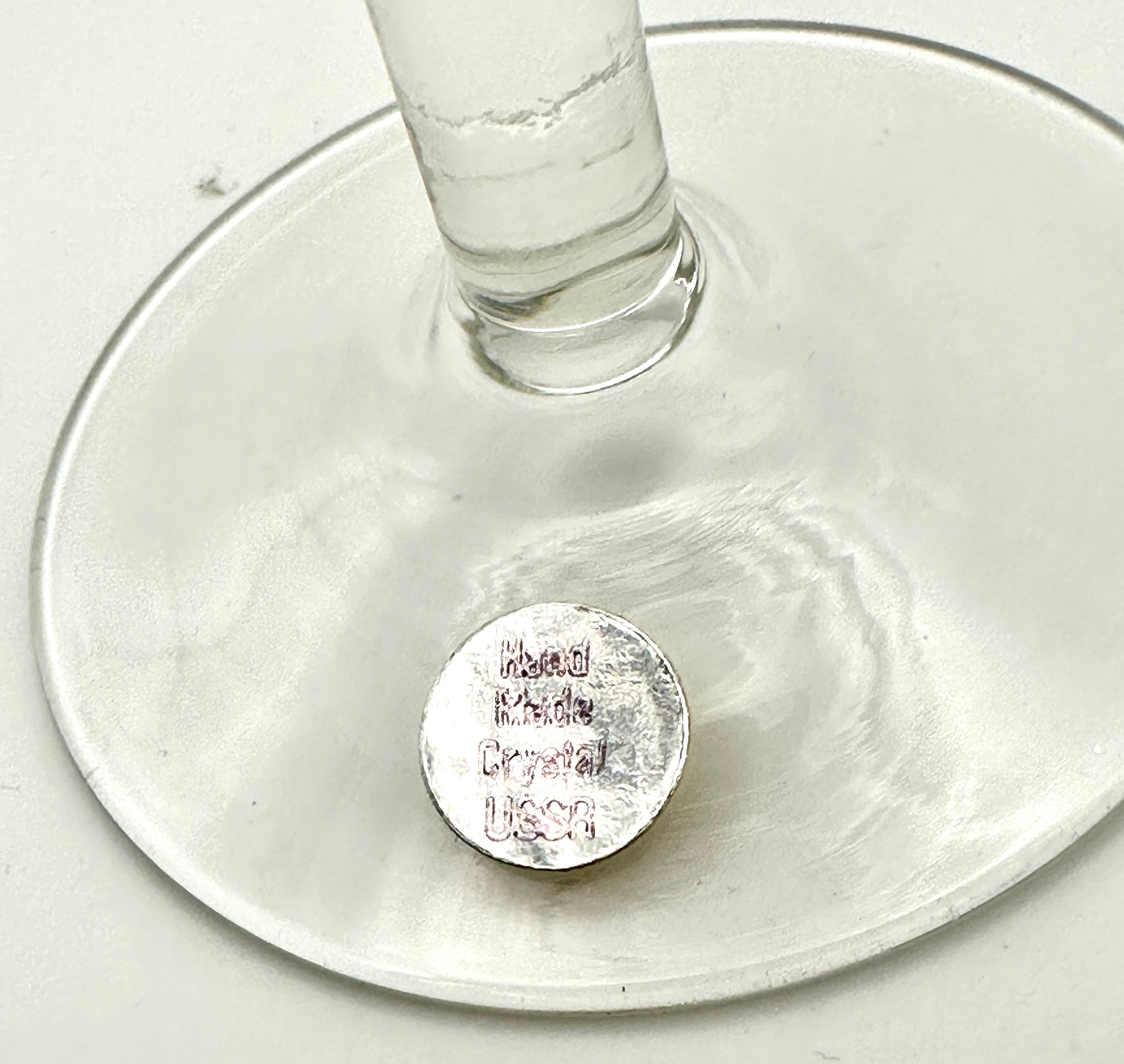 Vintage USSR Hand Made Crystal Sherry or Port Wine Glasses - Etched Clipper Ship