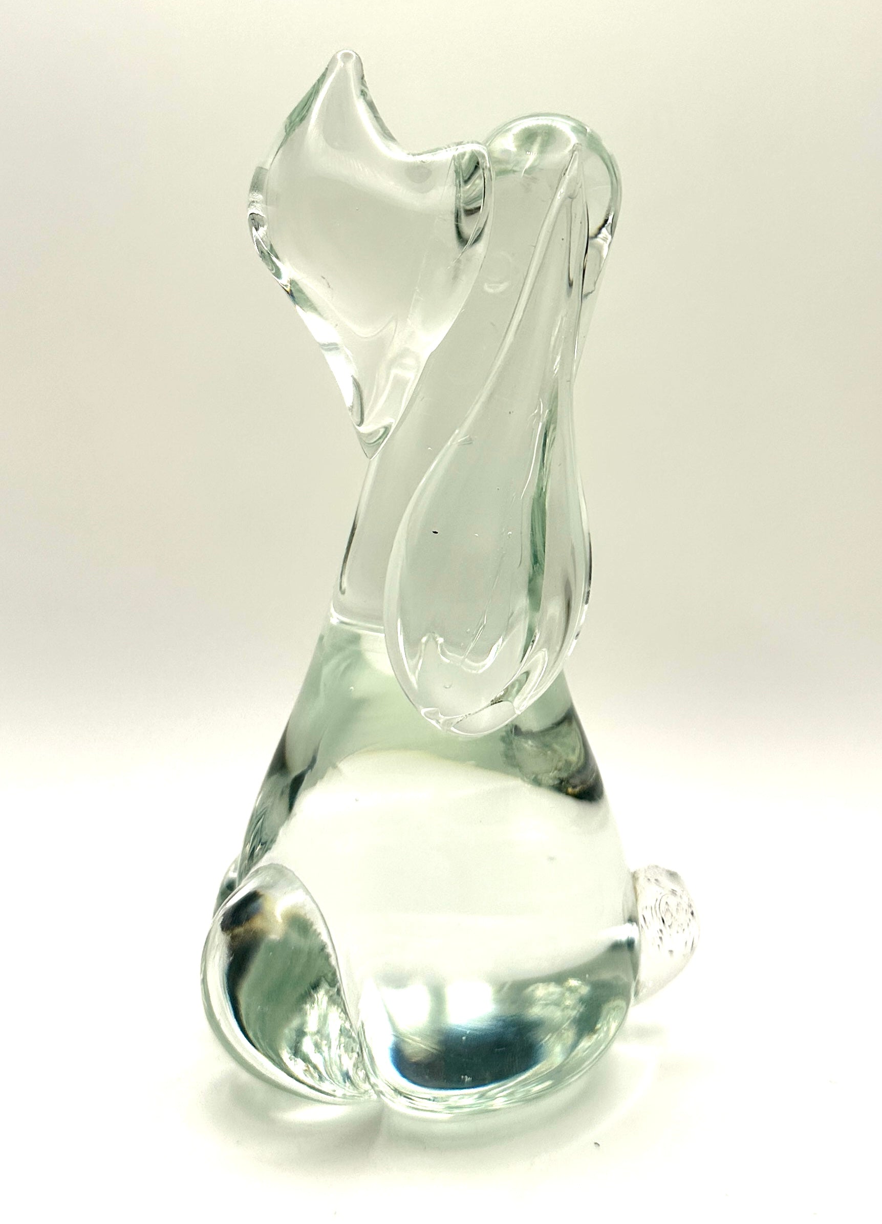Vintage Murano Style Hand Blown Clear Glass Dog Sculpture - Mid Century Modern