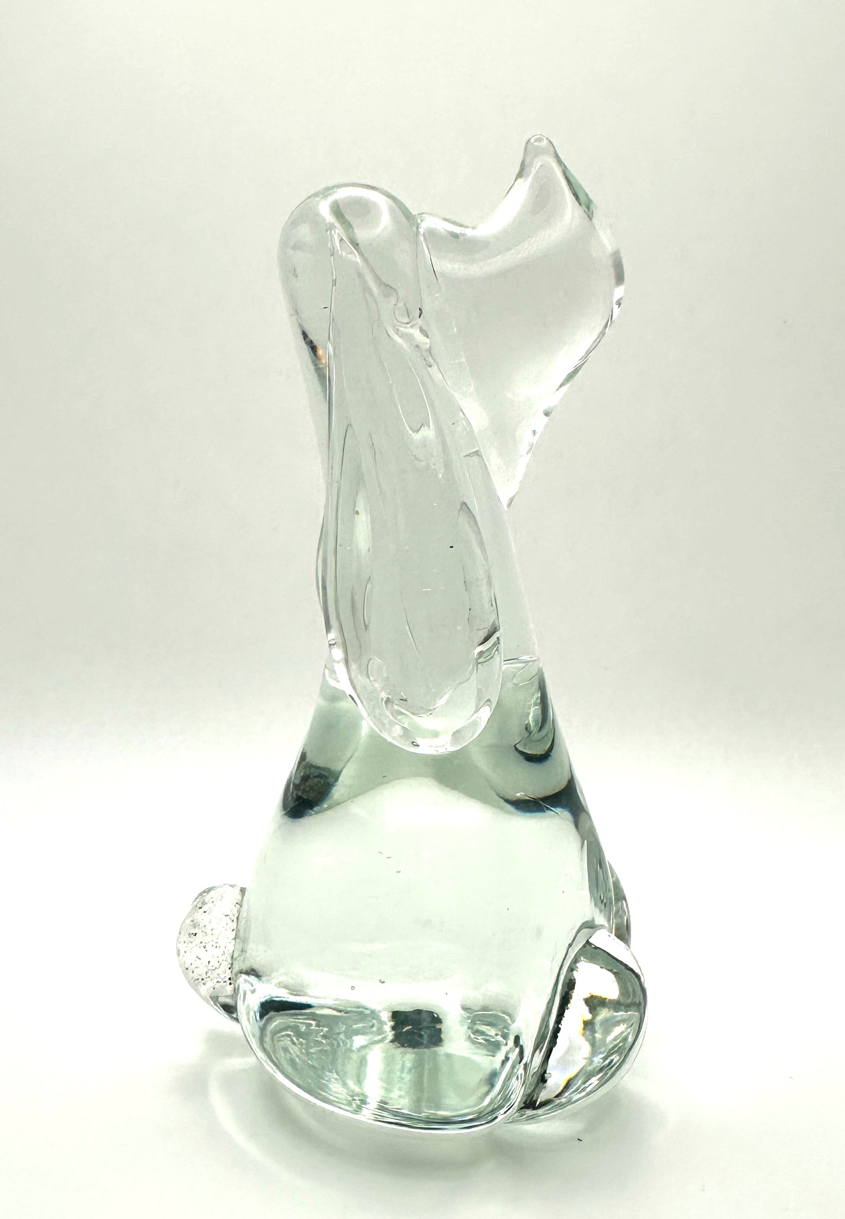 Vintage Murano Style Hand Blown Clear Glass Dog Sculpture - Mid Century Modern